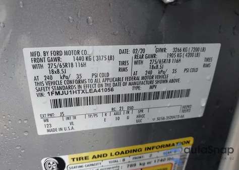 2020 Ford Expedition Xlt из США, поврежденный, VIN 1FMJU1HTXLEA41056